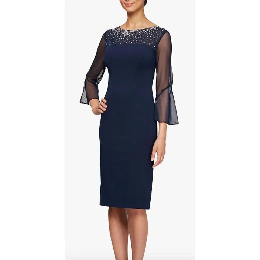 Alex Evenings Women's Short Shift Dress with Embellished Illusion Detail NWT Siz
